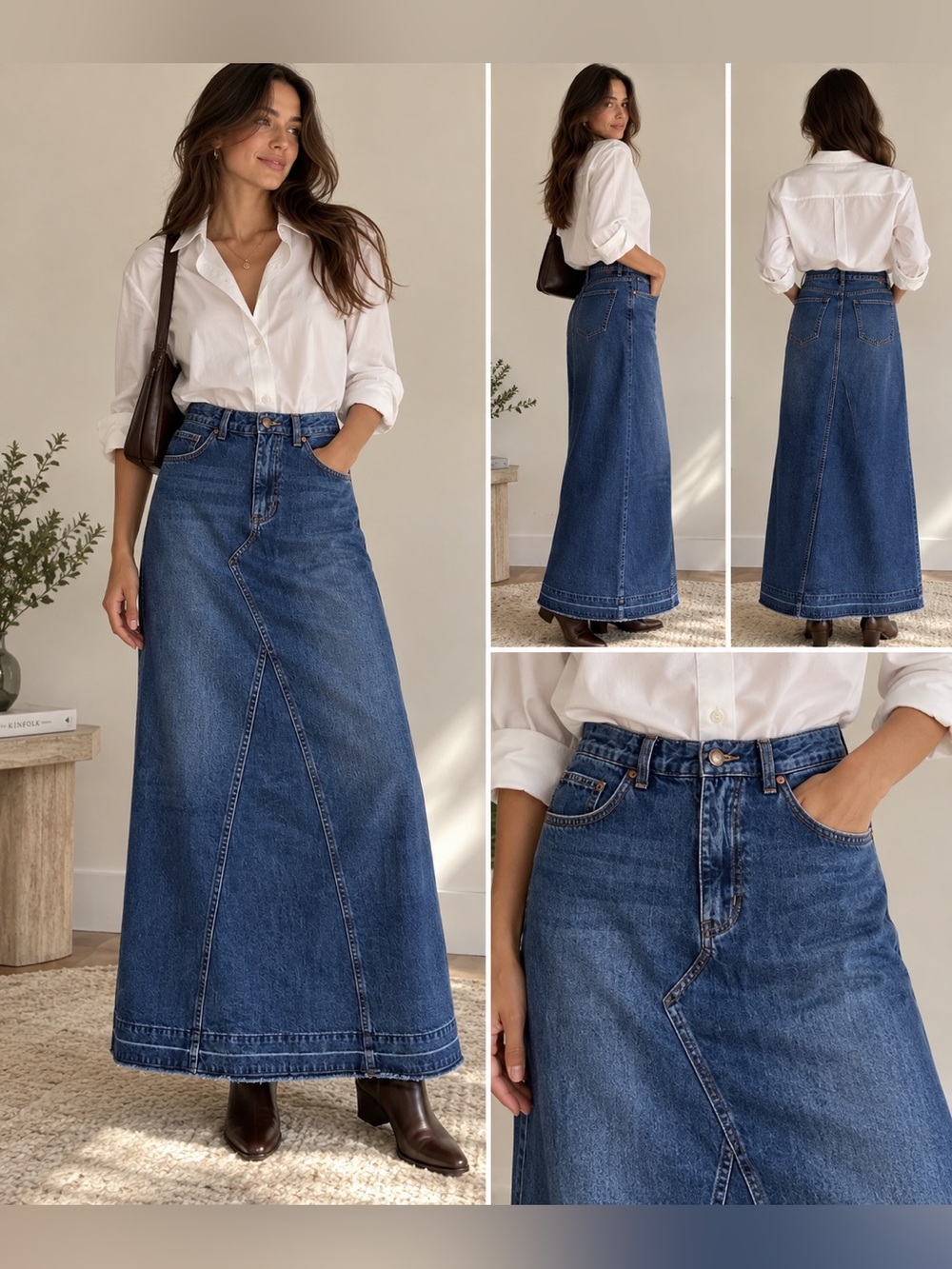 Sundance Denim Maxi Skirt Size Small A-Line Raw Hem Boho Western Y2K